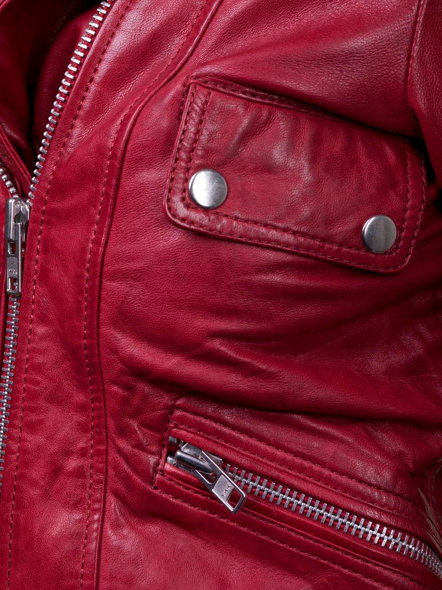 Kaley Leather Biker i rött från Jofama | Jackan.com
