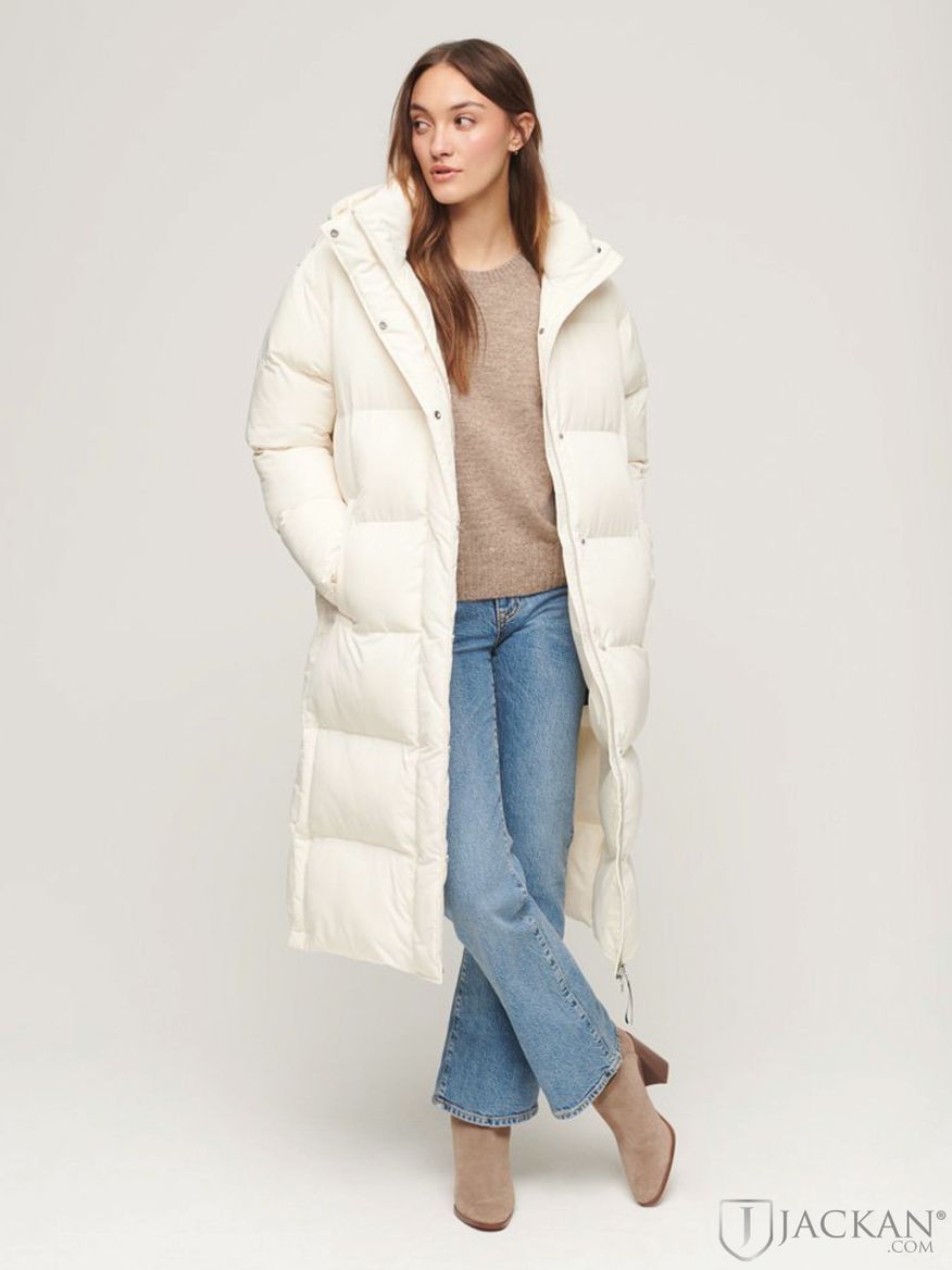 Longline Hooded Puffer Coat in Offwhite von Superdry | Jackan.de