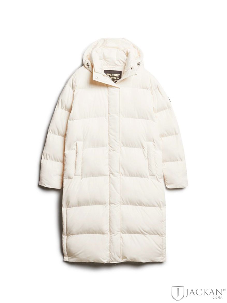 Longline Hooded Puffer Coat i vitt från Superdry | Jackan.com