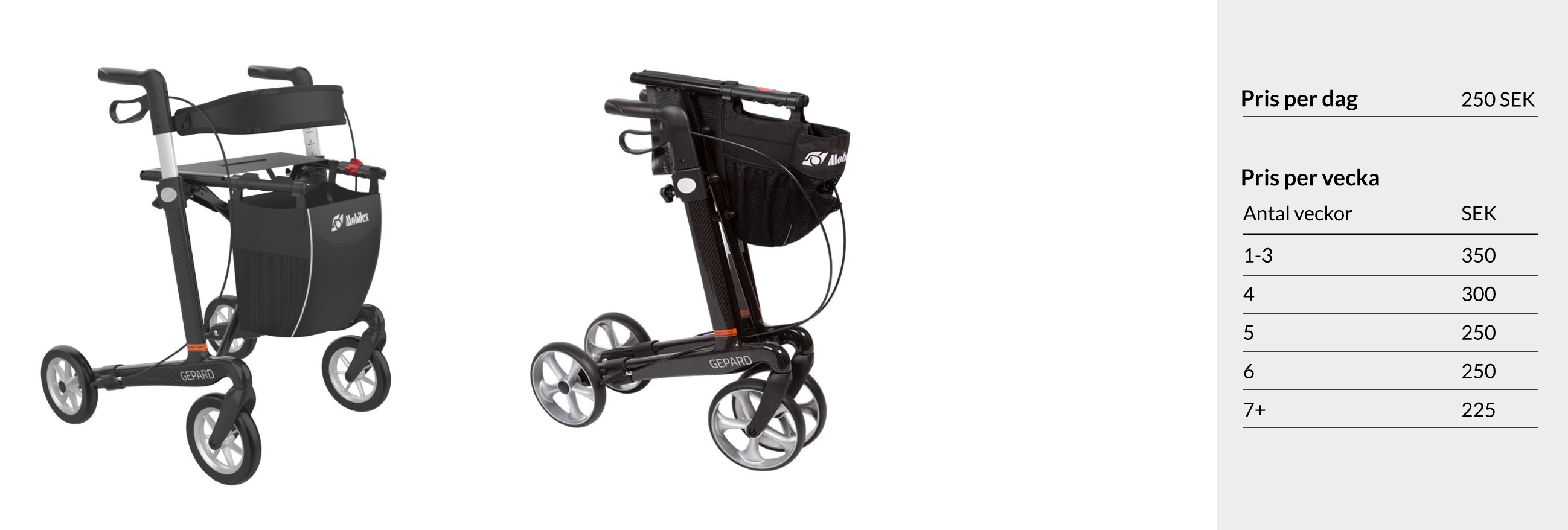 Gepard Standard lättviktsrollator i kolfiber till uthyrning