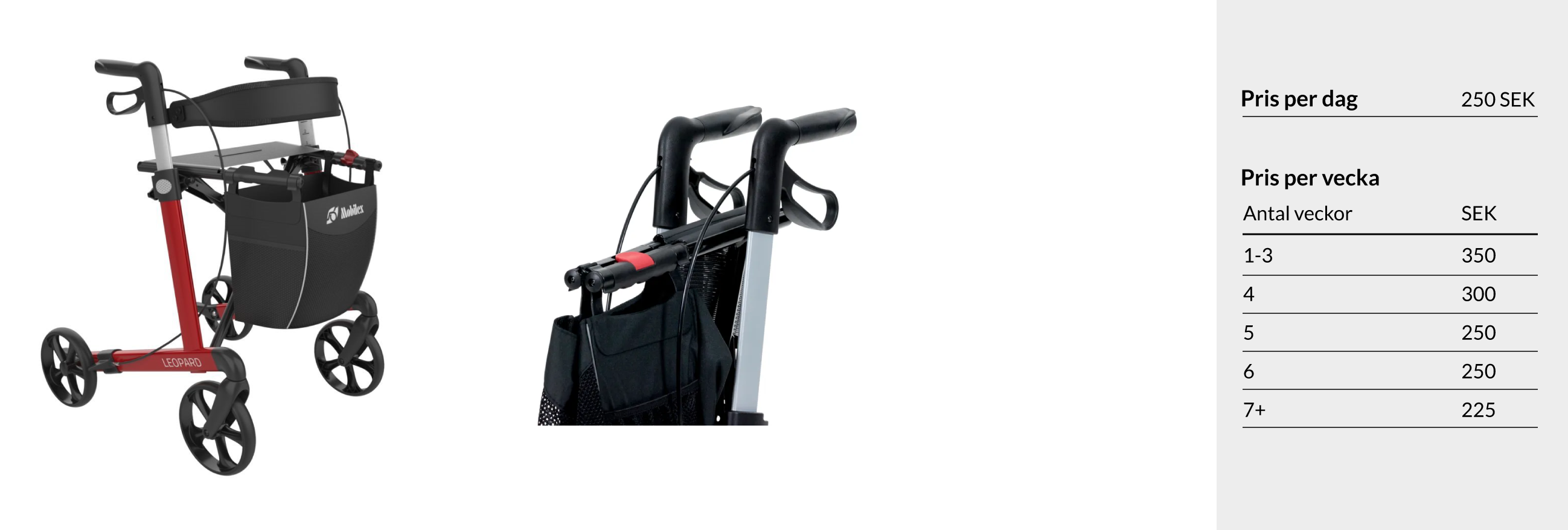    Leopard Standard lättviktsrollator i aluminium till uthyrning