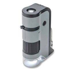 Carson MicroFlip 100x-250x LED, UV-upplyst fickmikroskop, nedfällbar glidbas, Smartphone-digiscoping-klämma