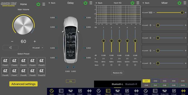 Digital sound processor with six channel high-level or RCA input, digital inputs and Bluetooth functionality