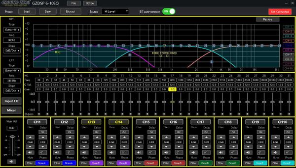 Digital sound processor with six channel high-level or RCA input, digital inputs and Bluetooth functionality