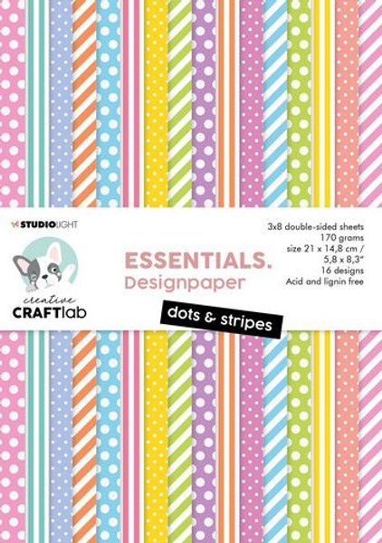 Studio Light - Dubbelsidigt papper - Paperpad Essentials Dots & Stripes