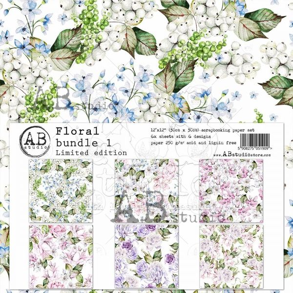 AB studio - Floral bundle 1 - scrapbooking paper 12x12 6pc