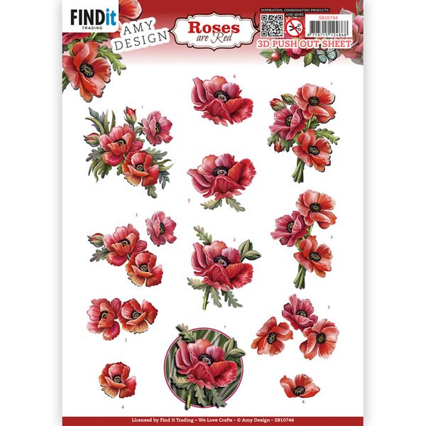Amy Design - 3D Push out - Roses Are Red - Poppies 10744
