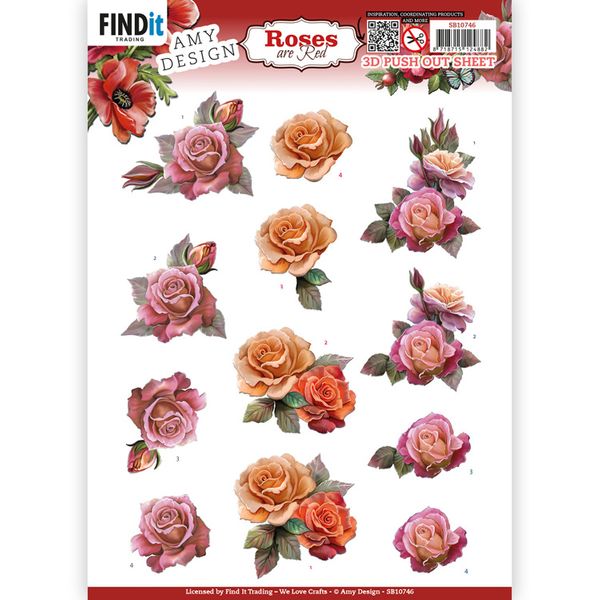 Amy Design - 3D Push out - Roses Are Red - Pink Roses 10746