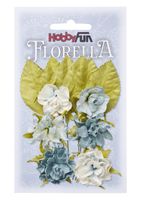 FLORELLA - Blommor och blad blåa nyanser, 3cm