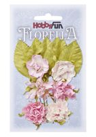 FLORELLA - Blommor och blad rosa nyanser, 3cm 086