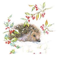 CraftEmotions - napkins 5pcs - Hedgehog in snow with berries 33x33cm